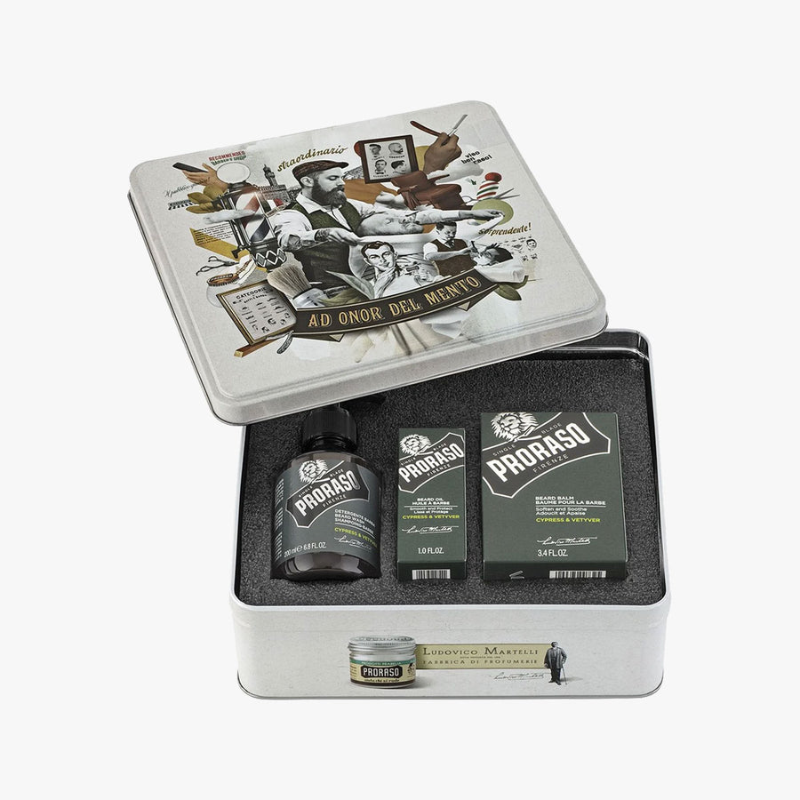 PRORASO BEARD CARE SET CYPRESS & VETYVER 3-PCS